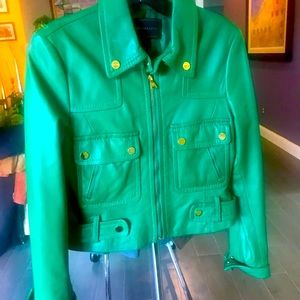 Bcbg cropped Kelly green leather jacket